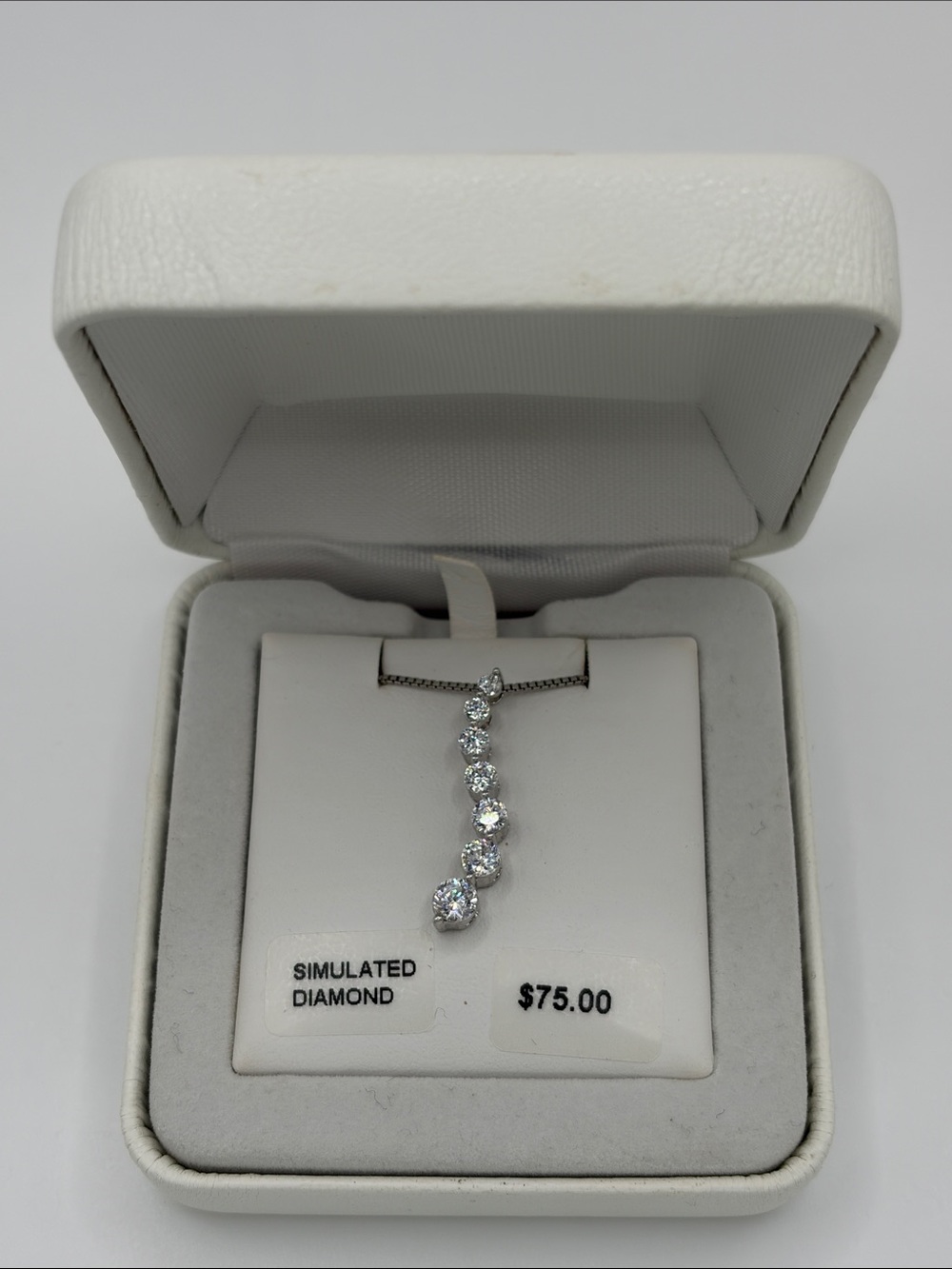 Sterling Silver 925 Simulated Diamond Drop Pendant Necklace „Journey“ 18“ box